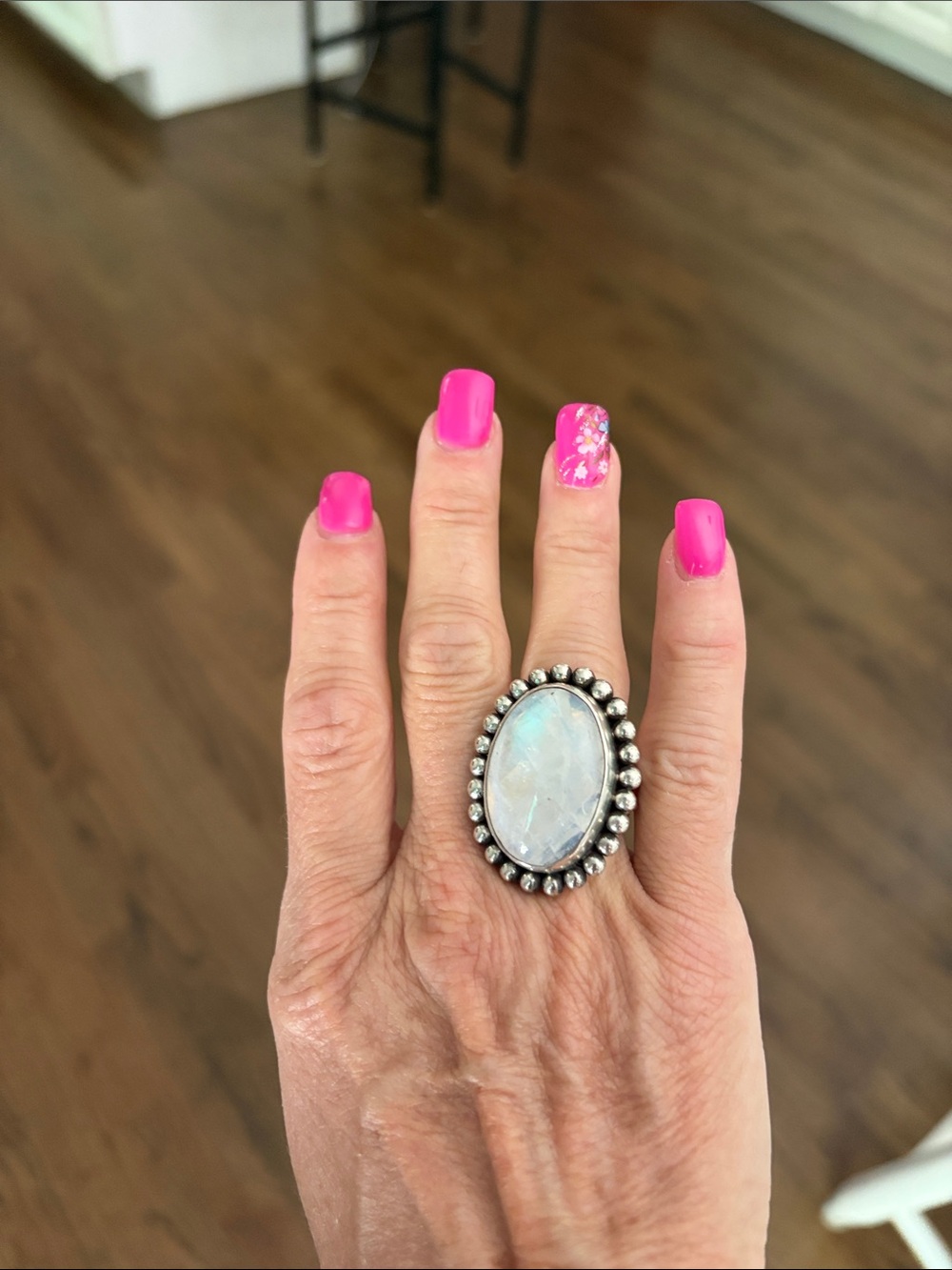 Sterling Silver Oval Moonstone Statement Ring in White